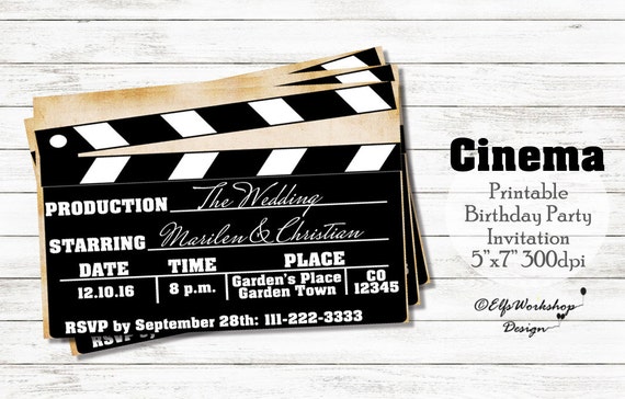 Cinema wedding invitation cinema theme invitation cinema