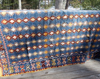 Moroccan rug/ Tribal rug/ Berber rug/carpet/ wall hanging/tapestry/turquoise/yellow / geometric/ bright color/Boho/