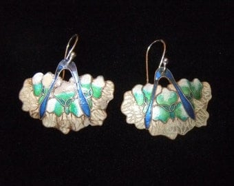 Shashi Cloisonné Enamel over Silver Iris Earrings, White, Cream, Cobalt Blue, and Green