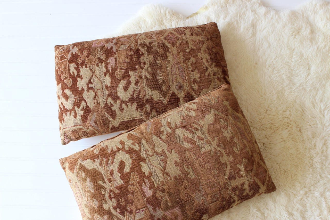 Brown Kilim Pillows Vintage Beige Brown and Pink Throw Pillows