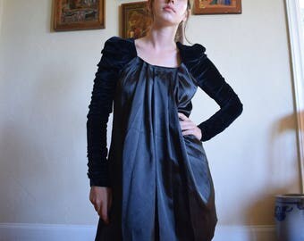 Black Satin and Velvet Mini Dress