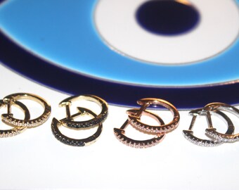 4 STYLES AVAILABLE - Tiny Vermeil & Rose Gold Turquoise Zircon hoop huggies earrings with Zircon