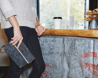 Waxed Canvas Clutch, Waxed Canvas, Waxed Canvas Bag, Waxed Canvas Handbag, Waxed Canvas Wristlet, Waxed Canvas Purse, Waxed Canvas Fabric