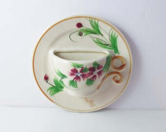 Ceramic Teacup Saucer Wall Pocket Japan Vintage Floral Kitchen Decor Morikin? - 6 inches