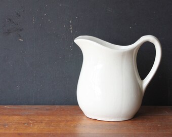 White Ironstone Pitcher, Vintage Milk Pitcher, Farmhouse Decor