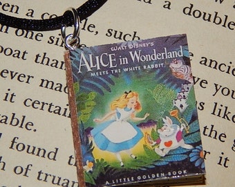 Alice in Wonderland Golden Book Necklace, Brooche, or Keychain
