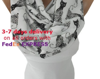 Cat Scarf Infinity Scarf Animal Scarf Halloween Fall Autumn Winter Scarf Accessories Birthday Gift Cat Lover Gift Christmas Gift For Her