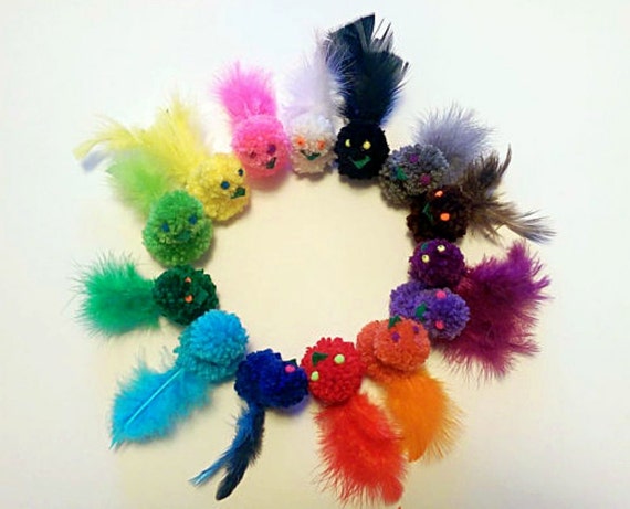 Pom Pom Bird Cat Toys Set of 3 Pick a Color by oddballcattoys