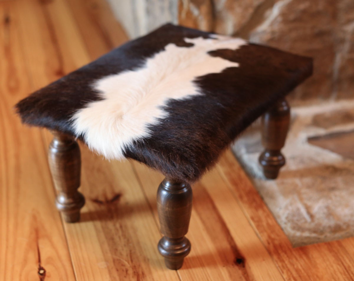 Cowhide Footstool Stool Cow Hide Fur Hair on Hide