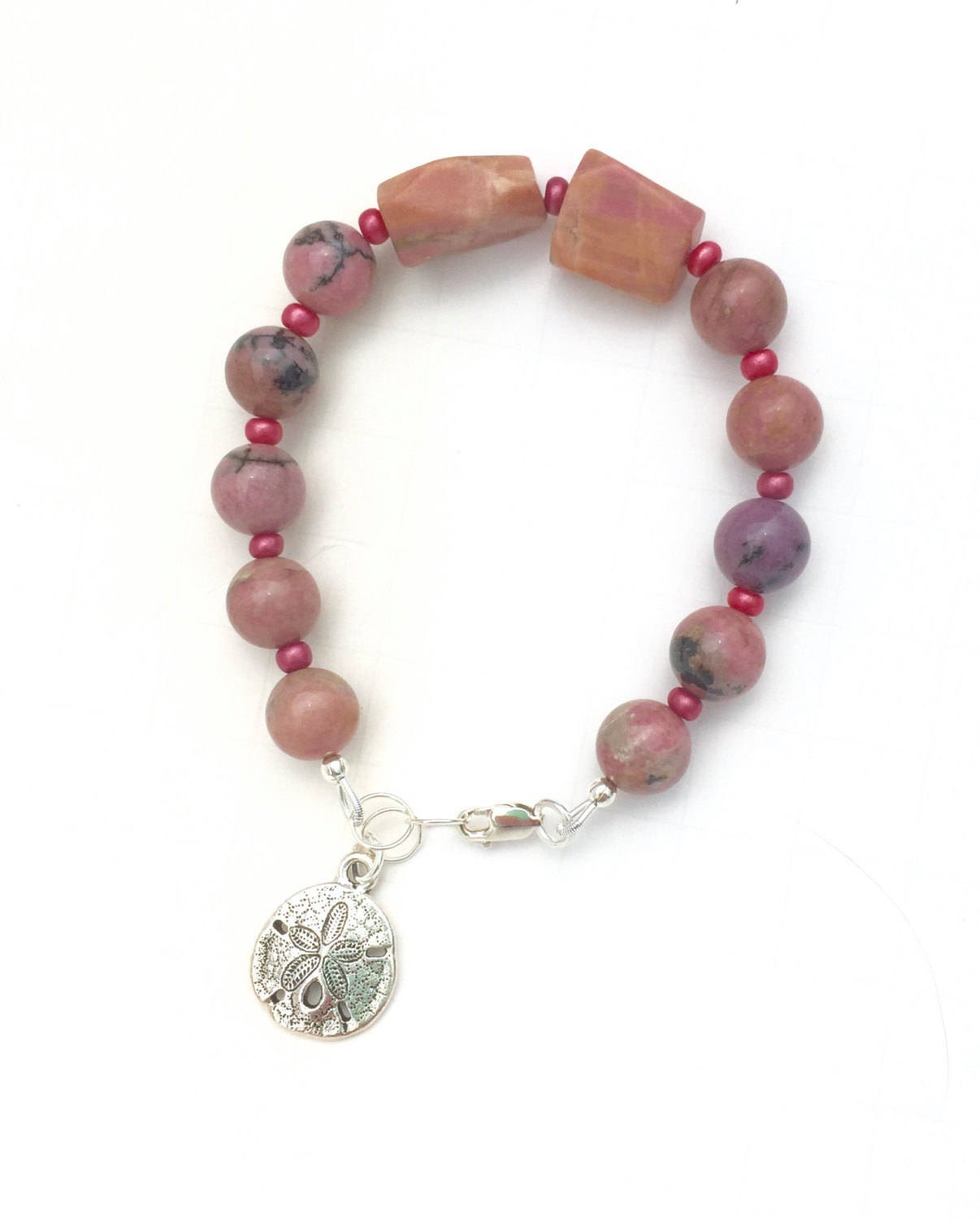 Natural Rhodonite Bracelet Pink Gemstone Bracelet Beach