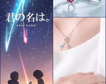 Your Name Kimi No Na Wa Anime Comet Set Ring + Necklace Sterling Silver 925 Cubic Zirconia Makoto Shinkai Mitsuha Taki