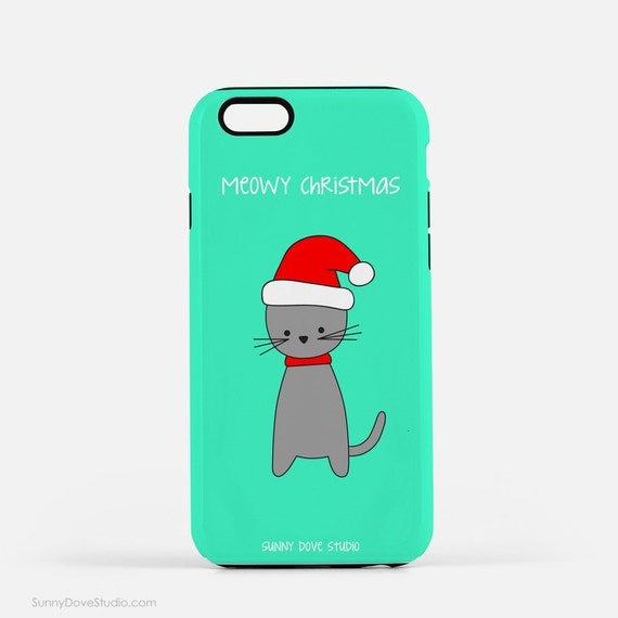 iPhone Case Cute Christmas Phone Cases Funny Santa Cat Pun Meowy Merry Gift Gifts For Friend Girlfriend Her Fun 7 5 5s 6 Plus 6s S6 S5 5c S4