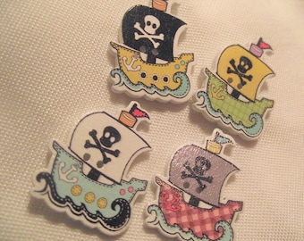 WOODEN PIRATE Ship BUTTONS,Craft Buttons,Sewing Notion,2 Hole Pirate Ship Buttons,32x25mm 2 Pirate Ship Buttons,10 pc Nautical button set,