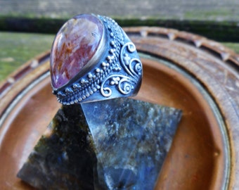 Amethyst ring, melodys stone rings, amethyst jewelry, large ring, quartz ring, quartz rings, cacoxenite ring, amethyst rings,size 9 ring