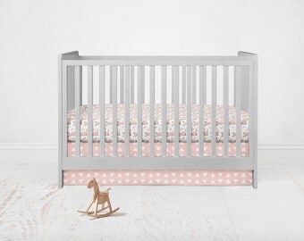 Pink Fox Crib Bedding Set. Toddler Sheet. Baby Bedding. 2 Piece Set - Fitted Crib Sheet, Crib Skirt. Pink, Peach, White Bedding Set.