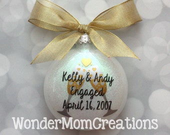 Engagement Champagne Christmas Ornament; Personalized Engagement Ornament; Just Engaged Ornament; Engagement Gift Ornament