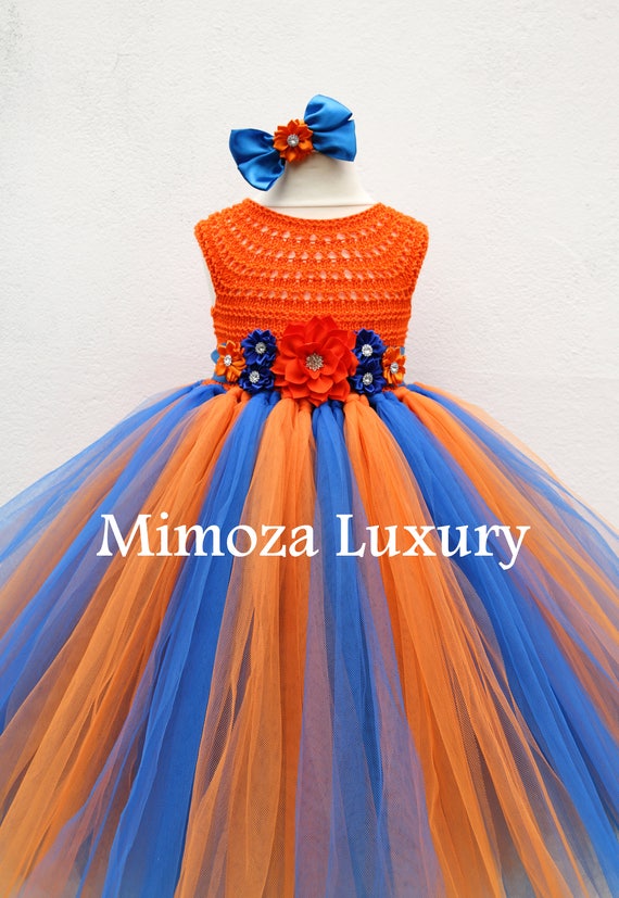 Florida Gator girl dress, orange blue gator tutu dress, university of florida dress, princess dress, orange tulle dress, UF tutu dress