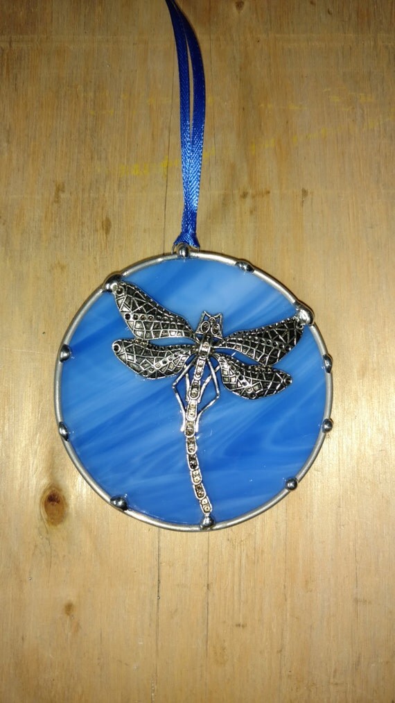 Dragonfly Stained Glass Ornament Beach Glass Dragonfly Summer