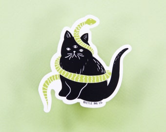 Cat Vinyl Sticker - 1 Piece - 3-Eyed Cat - Die Cut Vinyl Sticker - Hand Drawn Sticker - Cat Sticker - Snake Sticker - Cat Lady Sticker -Cute
