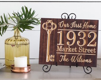 Our First Home Sign, New Home Housewarming gift, First Home Gift, Personalized Address Sign, Closing Gift, Carved wood sign, 9x11