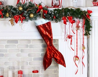 Christmas Stocking - Mermaid Gift - Mermaid Stocking - Christmas Stockings for Children - Mermaid Christmas Gifts - Red Mermaid Tail