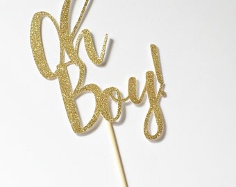 Cake Topper-Oh Boy Cake Topper-Party Supplies-Baby Shower Cake Topper-Baby Shower Decor-Gold Shower Decor-First Birthday-Party Supplies