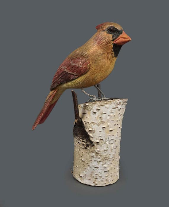 1989 Wooden Bird Female Cardinal Sculpture Figurine