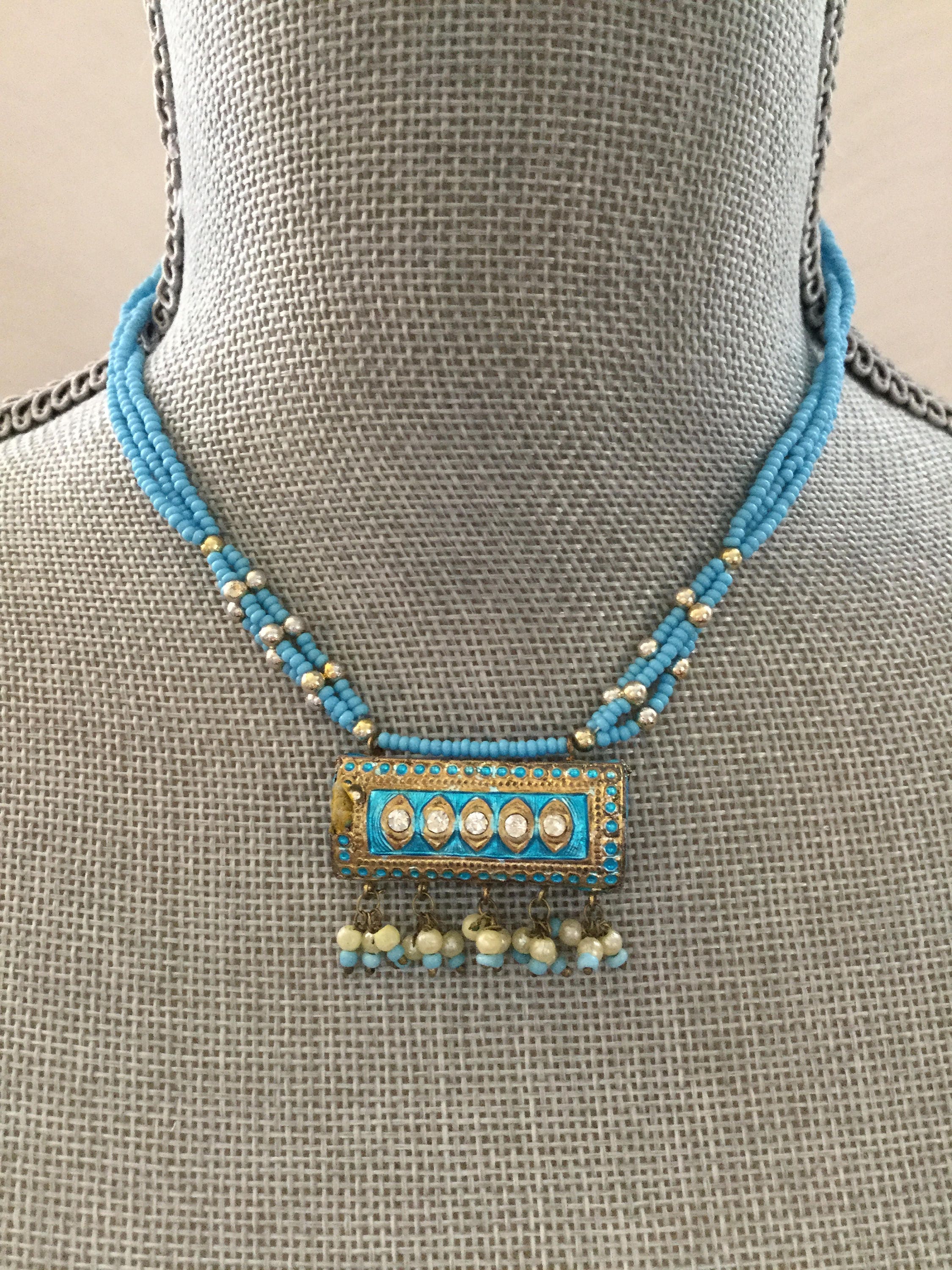 Antique ENAMEL GILT CHOKER NECKLACe Pretty metallic enamel