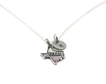Texas Necklace, State Of Texas Necklace, Personalized Necklace, Custom Gift, Initial Necklace, Texas Charm, State Jewelry, State Necklace