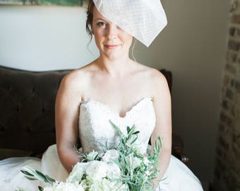 Birdcage Veil, Short Veil, Wedding Veil, Polka Dot Veil, Blusher Veil, Dotted Headpiece, Bridal Veil, Wedding Headpiece- Style 201- Aria