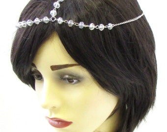 Silver Bead Headpiece Head Chain Hair Headband Boho Festival Headdress Vtg 816