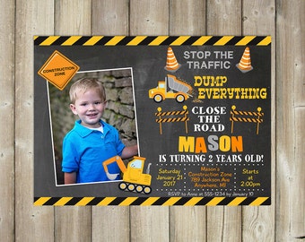 Construction Birthday Invitation - Boy Birthday Invites - Dump Trucks Bday Invite - DIGITAL FILE
