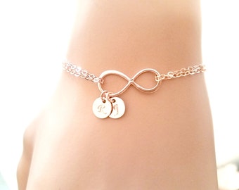 Bridesmaids GIFTS, Personalized Infinity Bracelet, ROSE GOLD Bracelet, Sterling Silver, 14K Gold Fill, Friendship - Mothers Day Gift