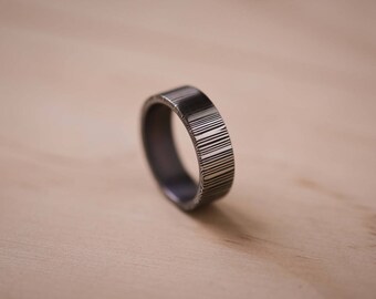 2-Tone Brushed Damasteel Blue Tongue Ring with a Tantalum Liner