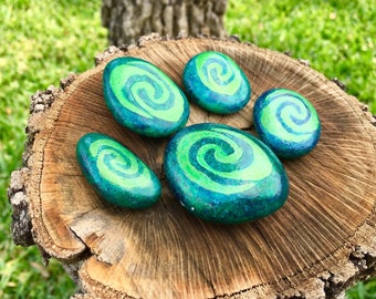 Moana Birthday Party Favors Heart of Te Fiti Hand Painted Stone - 1 Stone