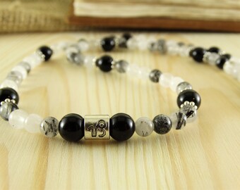 Capricorn necklace for capricorn jewelry rutilated quartz neckalce black obsidian necklace zodiac necklace handmade necklace astrology stone