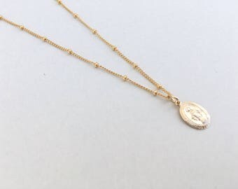 Mini, Small Mother Mary Necklace, Virgin Saint, Dogeared, Religious, Dainty, Delicate, Baptism Gift, Miraculous Medal, Religious Jewelry