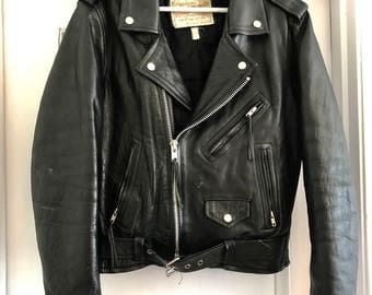 Vintage Black Leather Motorcycle Jacket FIRST MFG CO 1980s