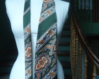 60's tie true vintage retro tie width tie dark green Paisley boho striped gift for him