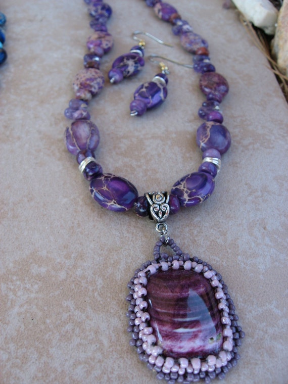 Purple SPINY OYSTER Pendant Necklace Set Handmade