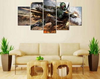 Boba Fett - 5 Piece Canvas Wall Art | Star Wars Wall Art | Painting | Poster | Print | Mural | Decal | Artwork | Home Decor