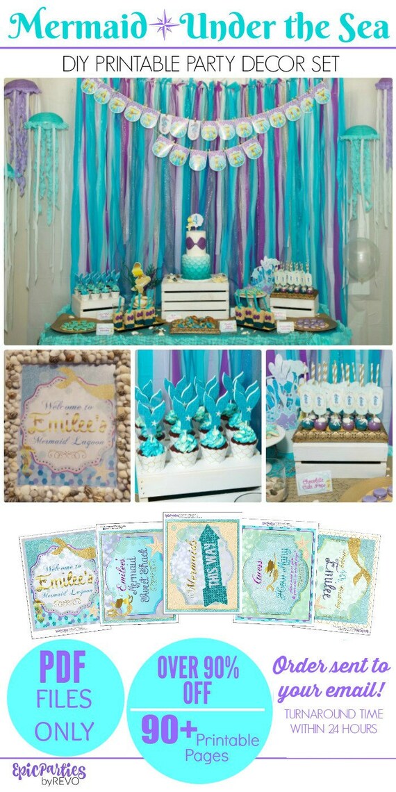85% OFF | Mermaid Party Printable | Under the Sea Party Mermaid Birthday | Under the Sea Printable | Decorations | Epic Parties by REVO Il_570xn
