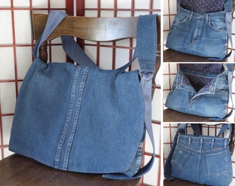 Recycled Denim Messenger Bag Ecofriendly Jeans Bag Large