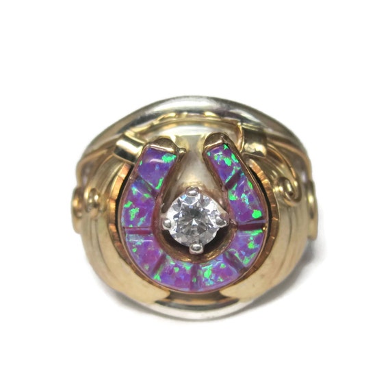 Vintage Navajo Sterling 12K Purple Opal Horseshoe Ring Size 8 Alice Gabby