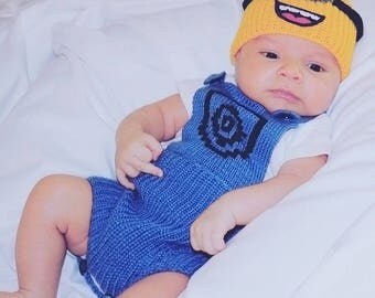 Minion baby clothing set crochet baby costume crochet diaper cover set baby clothes set baby minion costume baby boy crochet baby outfit
