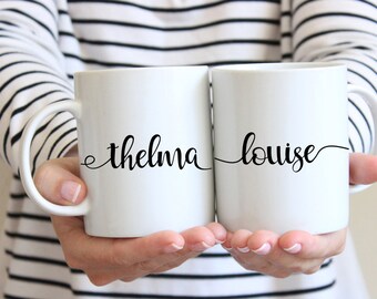Gift for best friends - set of 11 oz or 15 oz white ceramic mugs, dishwasher safe, thelma and louise, gift for bff, sister gift