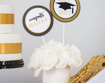 Graduation Party Centerpiece in Black Gold - Instant Download Graduation Centerpieces - Printable Graduation Table Decor by Printable Studio