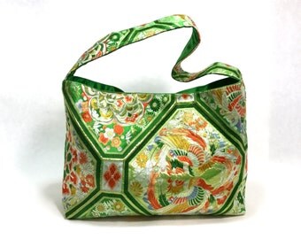 Kimono Obi Bag w/Phoenix pattern Upcycled From Vintage Japanese Kimono Obi,Shoulder bag, Obi Bag,Silk bag, gift for her, Japan, Mothers day