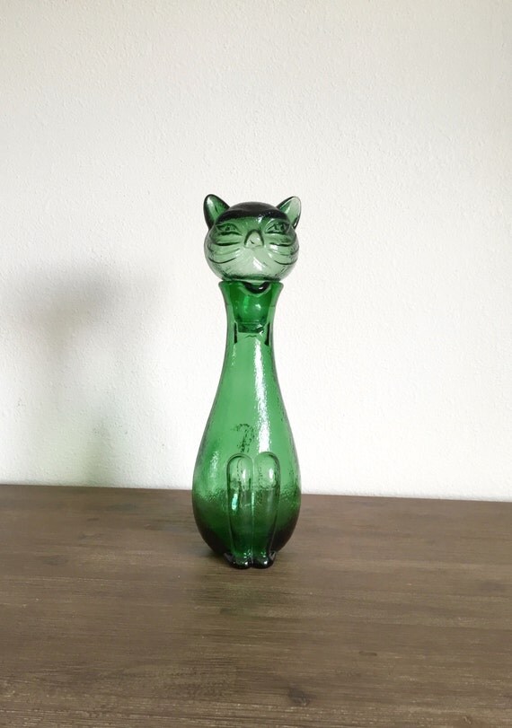 Vintage Cat Decanter Vintage Italian Green Glass Cat