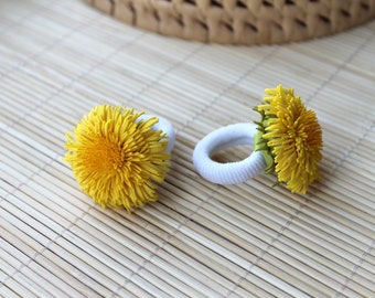 Yellow Dandelion Ponytail holder Hair elastic Girls hair accessories Kids hair ties Yellow hair flower Floral hair accessories Toddler hair